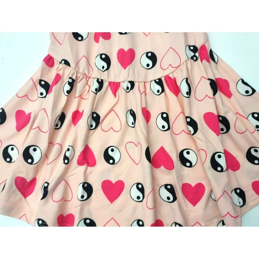 Dot Smile Girls Sz 5 6 Pink Yin-Yang Heart‎ Flapper Dress Short Sleeve Peace NWT
